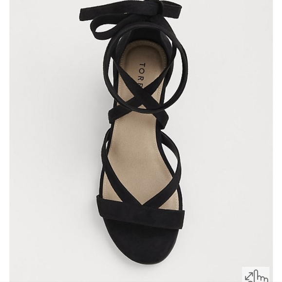 BLACK FAUX SUEDE WRAP SANDAL (WW) - Picture 3 of 6